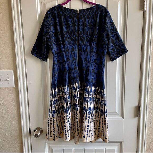 Danny & Nicole Blue Print 3/4 Sleeve Fit and Flare Midi Dress SZ 10 EUC - Picture 6 of 8